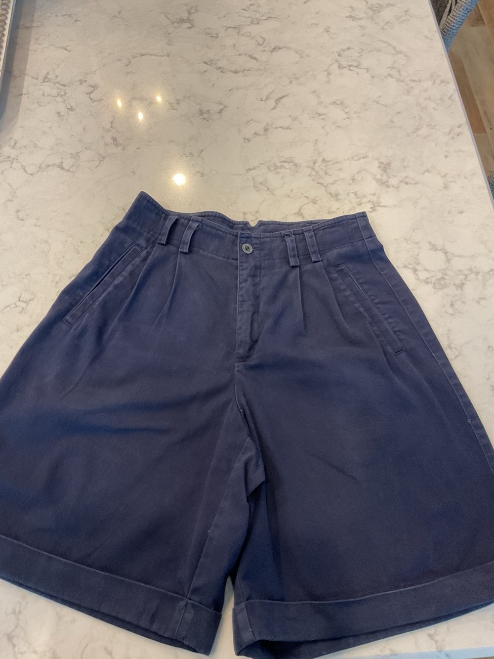 Vintage Liz Sport Navy High-Waist Pleated Shorts